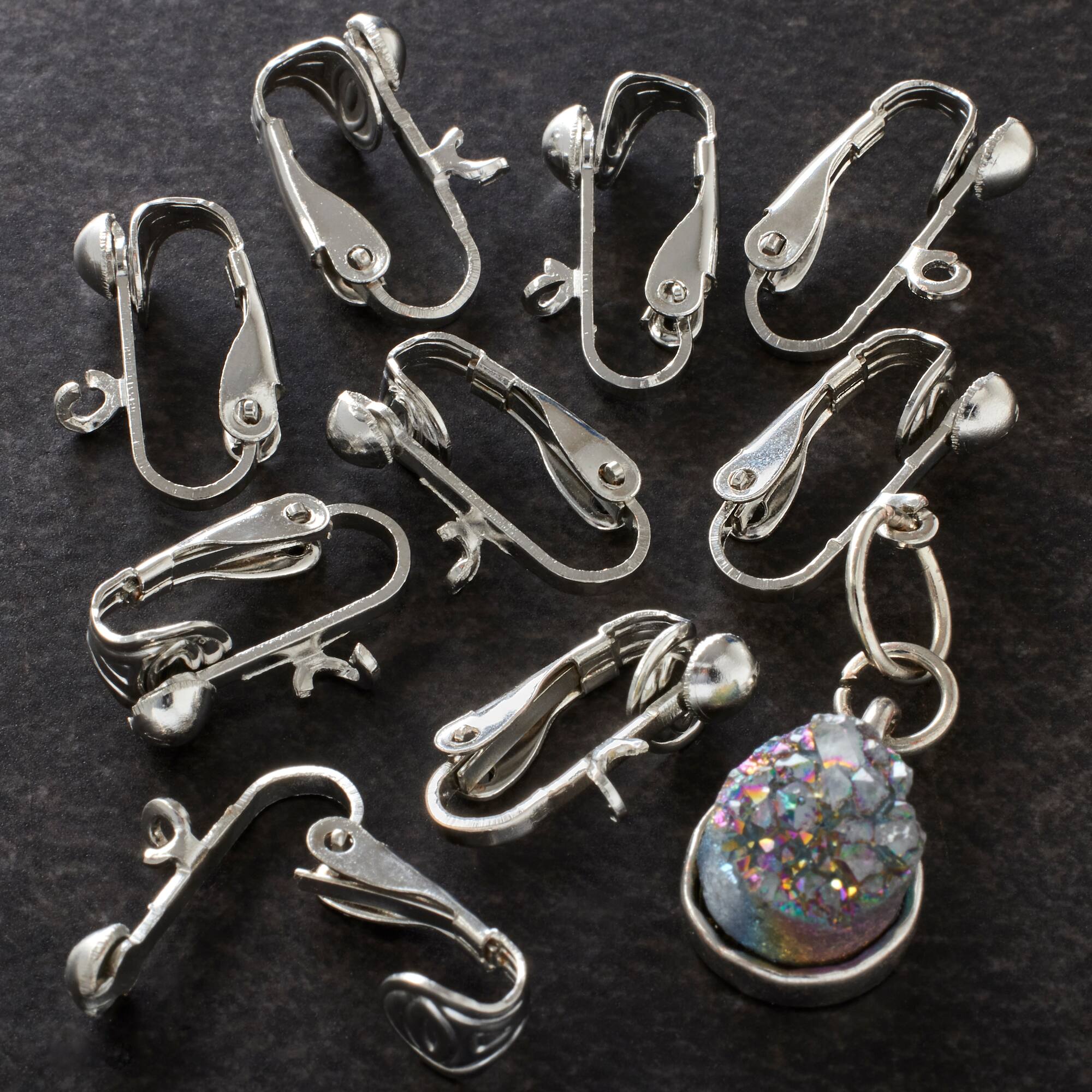 Bead Landing™ Clip On Earrings With Loop, Rhodium